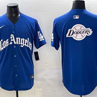 Men's Los Angeles Dodgers Team Big Logo Blue 2025 LA Gothic Style With Fernando Patch Vapor Premier Limited Stitche...