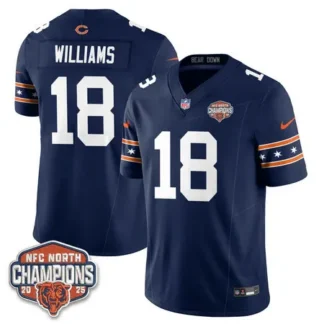Men's Chicago Bears #18 Caleb Williams Navy 2025 Champions Vapor F.U.S.E. Limited Jersey 3K4K