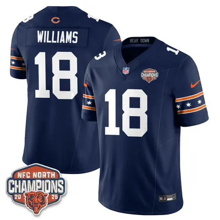 Men's Chicago Bears #18 Caleb Williams Navy 2025 Champions Vapor F.U.S.E. Limited Jersey 3K4K