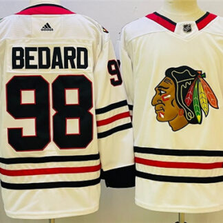 Men's Chicago Blackhawks #98 Connor Bedard White Black Stitched Jersey
