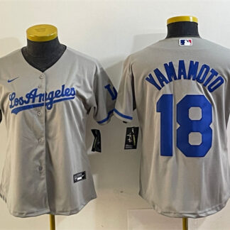 Women's Los Angeles Dodgers #18 Yoshinobu Yamamoto Gray Stitched Jersey(Run Small)