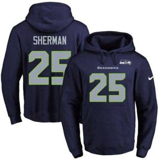 Printed Nike Seattle Seahawks #25 Richard Sherman Navy Name & Number Men's Pullover Hoodie