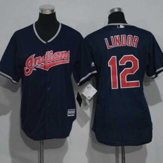 Youth Cleveland Indians #12 Francisco Lindor Navy Blue New Cool Base Stitched Baseball Jersey