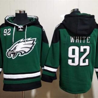 Men's Philadelphia Eagles #92 Reggie White Green Lace-Up Pullover Hoodie