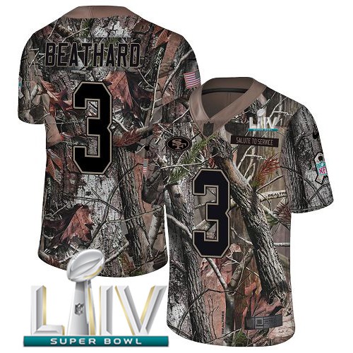 Nike San Francisco 49ers #3 C.J. Beathard Camo Super Bowl LIV 2020 Men’s Stitched NFL Limited Rush Realtree Jersey