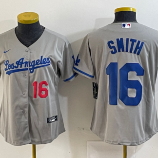 Women's Los Angeles Dodgers #16 Will Smith Gray Alternate Player Number Team Logo Cool Base Jersey