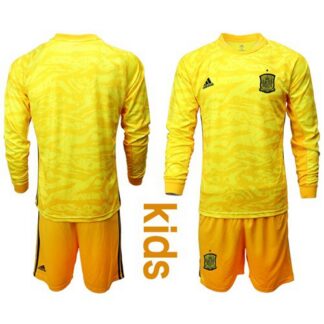 Spain Blank Yellow Long Sleeves Goalkeeper Kid Soccer Country Jersey