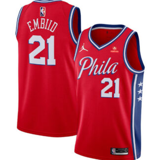 Men's Philadelphia 76ers #21 Joel Embiid Red Statement Edition Stitched Jersey