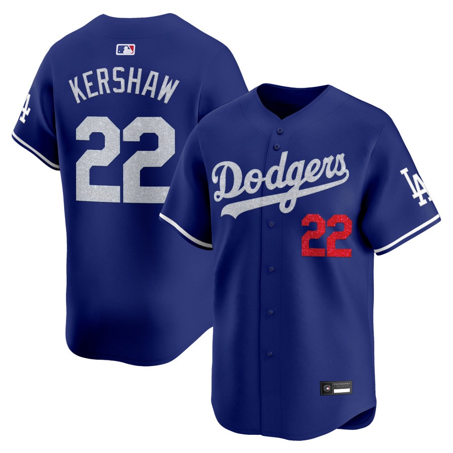 Los Angeles Dodgers #22 Clayton Kershaw Glitter Vapor Premier Limited Jersey Royal - All Stitched