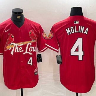 Men's St Louis Cardinals #4 Yadier Molina Red 2024 City Connect Limited Stitched Baseball Jersey