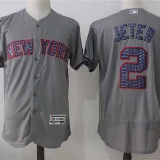 New York Yankees #2 Derek Jeter Gray 2017 Stars & Stripes Flexbase Jersey