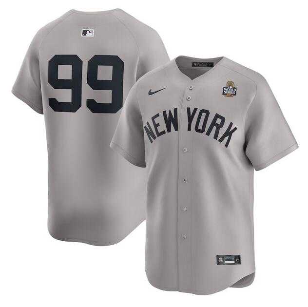 Men's New York Yankees #99 Aaron Judge Gray 2024 World Series Limited Stitched Jersey Dzhi