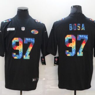 Men's San Francisco 49ers #97 Nick Bosa Multi-Color Black 2020 NFL Crucial Catch Vapor Untouchable Nike Limited Jersey