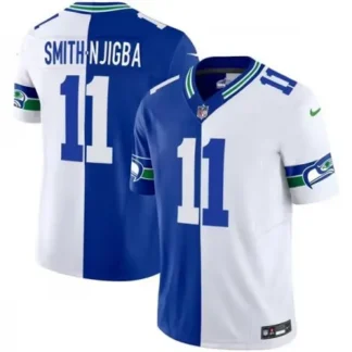 Men's Seattle Seahawks #11 Jaxon Smith-Njigba Royal/White Split 2023 F.U.S.E. Throwback Vapor Limited Stitched Foot...