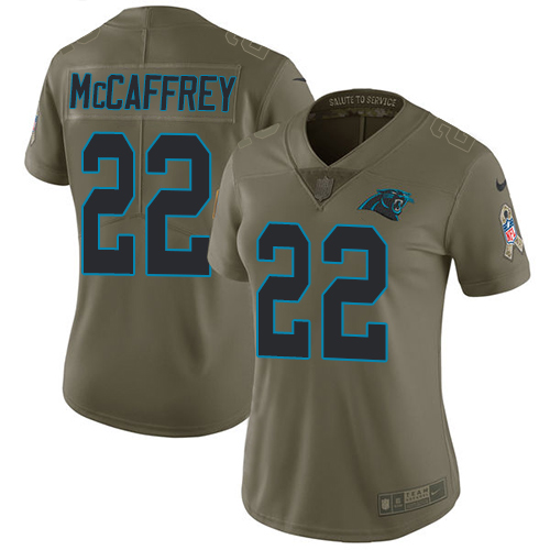 Nike Carolina Panthers #22 Christian McCaffrey Olive Women’s Stitched NFL Limited 2017 Salute to Service Jersey