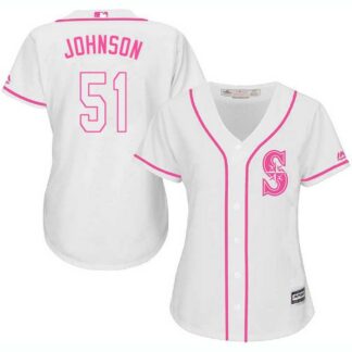 Women Seattle Mariners #51 Randy Johnson White Pink New Cool Base Jersey JiaSu