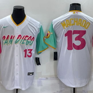 Men's San Diego Padres #13 Manny Machado White Number 2022 City Connect Cool Base Stitched Jersey