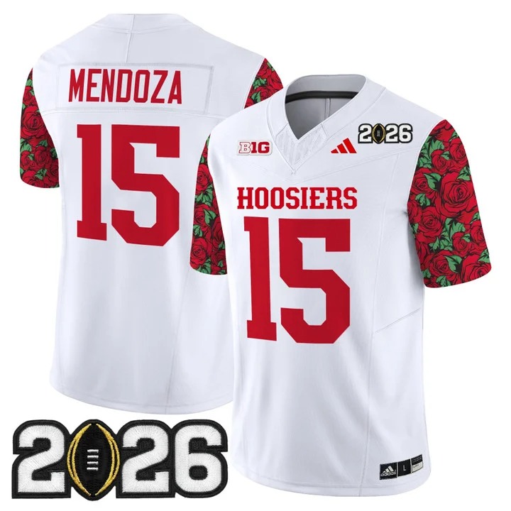 Men & Women & Youth Indiana Hoosiers #15 Fernando Mendoza White 2026 CFP Final Patch F.U.S.E. Vapor Limited Stitche...