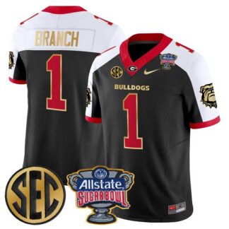 Men's Georgia Bulldogs #1 Zachariah Branch Black Gold Trim Alternate Sugar Bowl Patch F.U.S.E. Vapor Limited Stitch...