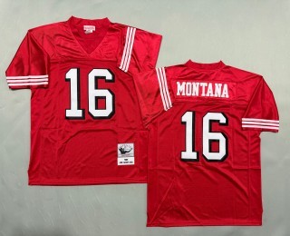 Men's San Francisco 49ers #16 Joe Montana 'MN' 1989 Throwback Red Stitched Jersey
