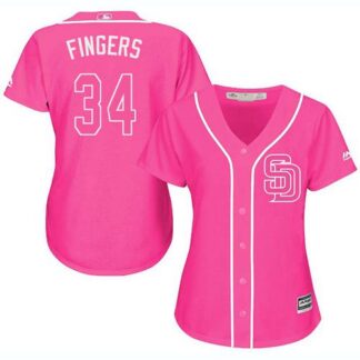 San Diego Padres #34 Rollie Fingers Pink Fashion Women’s Stitched MLB Jersey