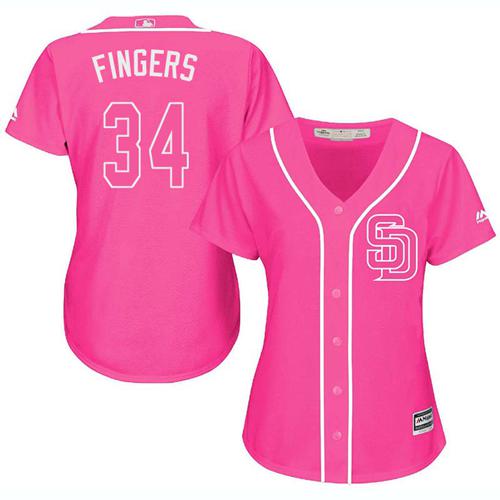 San Diego Padres #34 Rollie Fingers Pink Fashion Women’s Stitched MLB Jersey