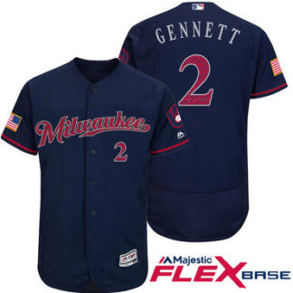 Men's Milwaukee Brewers #2 Scooter Gennett Navy Blue Stars & Stripes Fashion Independence Day Stitched MLB Majestic...