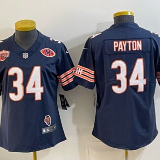 Youth Chicago Bears #34 Walter Payton Navy 2025 NFC North Division Champions & Illinois & VMH Patch Vapor Limited S...