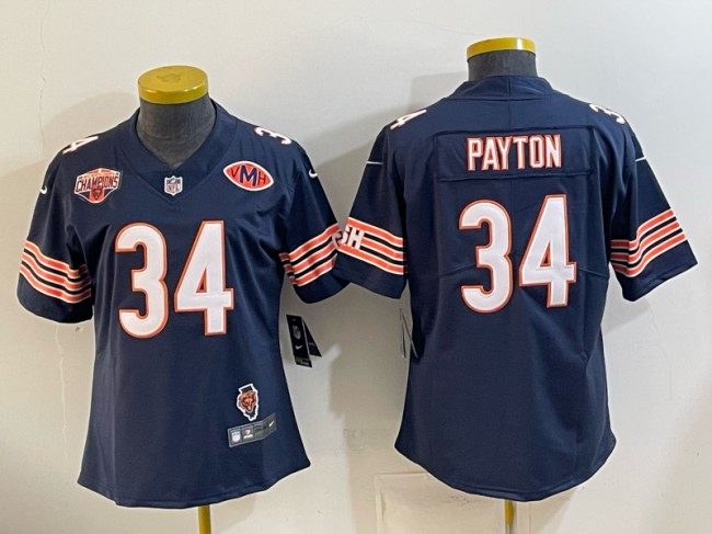 Youth Chicago Bears #34 Walter Payton Navy 2025 NFC North Division Champions & Illinois & VMH Patch Vapor Limited S...