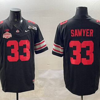 Men's Ohio State Buckeyes #33 Jack Sawyer Black 2025 CFP Final With National Champions Patch F.U.S.E. Vapor Limited...