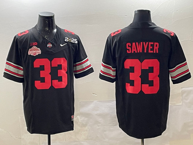 Men's Ohio State Buckeyes #33 Jack Sawyer Black 2025 CFP Final With National Champions Patch F.U.S.E. Vapor Limited...