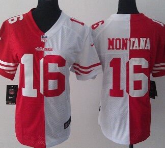 Nike San Francisco 49ers #16 Joe Montana Red/White Two Tone Womens Jersey