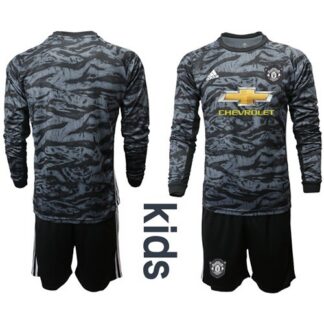 Manchester United Blank Black Goalkeeper Long Sleeves Kid Soccer Club Jersey