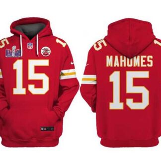Men's Kansas City Chiefs #15 Patrick Mahomes Red Super Bowl LVIII Patch Limited Edition Hoodie
