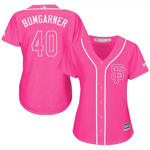 San Francisco Giants #40 Madison Bumgarner Pink Fashion Women’s Stitched MLB Jersey
