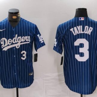 Men's Los Angeles Dodgers #3 Chris Taylor Navy Pinstripe Stitched Cool Base Nike Jerseys