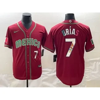 Men's Mexico Baseball #7 Julio Urias 2023 Red World Baseball Classic Stitched Jersey TDIX
