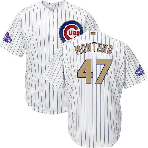 Chicago Cubs #47 Miguel Montero White(Blue Strip) 2017 Gold Program Cool Base Stitched Youth MLB Jersey