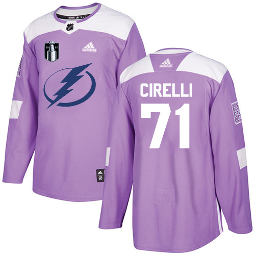 Adidas Tampa Bay Lightning #71 Anthony Cirelli Purple Authentic 2022 Stanley Cup Final Patch Fights Cancer Stitched...