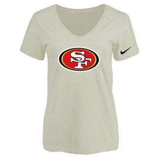 Women's San Francisco 49ers Cream Logo V neck T-Shirt FengYun
