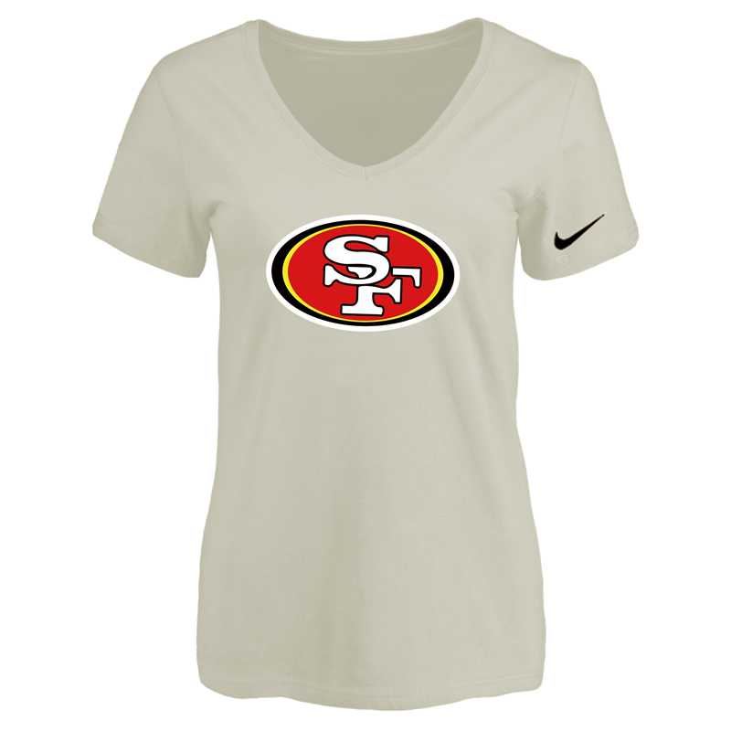 Women's San Francisco 49ers Cream Logo V neck T-Shirt FengYun