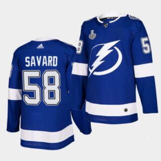 Adidas Tampa Bay Lightning #58 David Savard Blue Home Authentic 2021 NHL Stanley Cup Final Patch Jersey Men’s