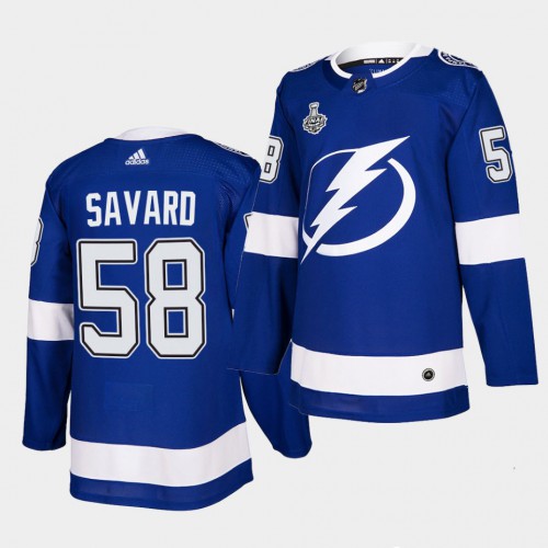 Adidas Tampa Bay Lightning #58 David Savard Blue Home Authentic 2021 NHL Stanley Cup Final Patch Jersey Men’s