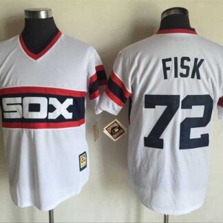 Chicago White Sox #72 Carlton Fisk White Mitchell And Ness Throwback Pullover Stitched Jersey