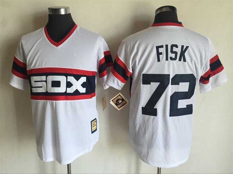 Chicago White Sox #72 Carlton Fisk White Mitchell And Ness Throwback Pullover Stitched Jersey