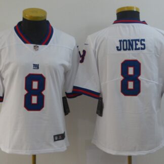 Women Nike Giants 8 Daniel Jones White Color Rush Limited Jersey