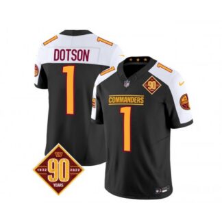 Men's Washington Commanders #1 Jahan Dotson Black/White 2023 F.U.S.E. 90th Anniversary Vapor Limited Stitched Footb...
