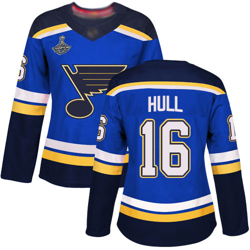 Adidas St. Louis Blues #16 Brett Hull Blue Home Authentic Stanley Cup Champions Women’s Stitched NHL Jersey