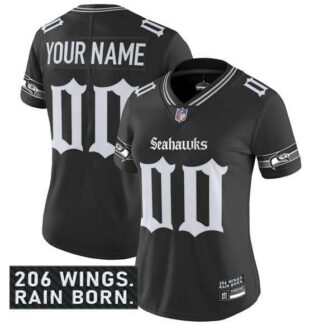 Women's Seattle Seahawks Active Player Custom Black 2025 F.U.S.E. 'Gothic Rain City Shadows Edition' Vapor Untoucha...