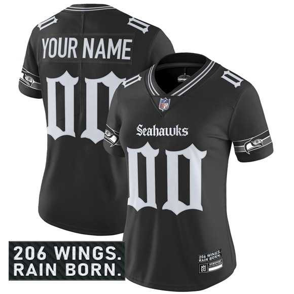 Women's Seattle Seahawks Active Player Custom Black 2025 F.U.S.E. 'Gothic Rain City Shadows Edition' Vapor Untoucha...